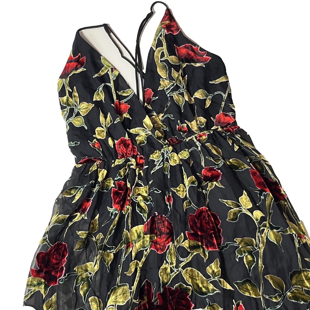 Maniju Burnout Velvet Rose Gown Size L Lined Fairytale Whimsigoth Maxi Dress NWT